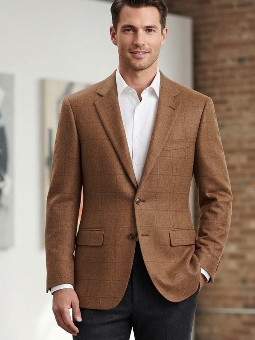 Jos. A. Bank Brown Windowpane Wool Sport Coat